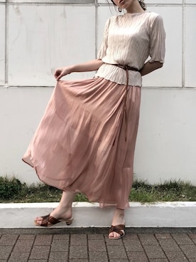 「アイテム（スカート、オレンジ系）」を使った、natsumiさん（レディース・158cm）の春コーディネート