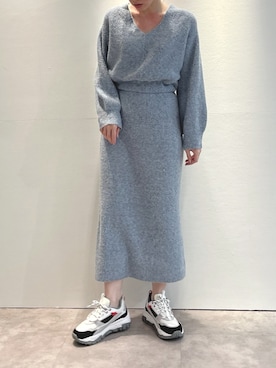 「dazzlin（ダズリン）のウエストマークニットワンピース（ワンピース、ブルー系）」を使った、natsumiさん（レディース・158cm）の冬コーディネート