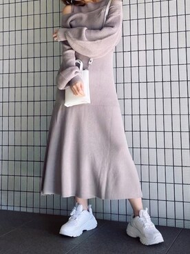 「dazzlin（ダズリン）の4WAYレイヤードコンビニットワンピース（ワンピース、ブラウン系）」を使った、natsumiさん（レディース・158cm）の冬コーディネート
