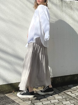 「dazzlin（ダズリン）のソフトワッシャーティアードワンピース（ワンピース、ホワイト系）」を使った、natsumiさん（レディース・158cm）の冬コーディネート