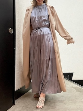 「dazzlin（ダズリン）のシャイニーティアードフレアワンピース（ワンピース、ブルー系）」を使った、natsumiさん（レディース・158cm）の冬コーディネート