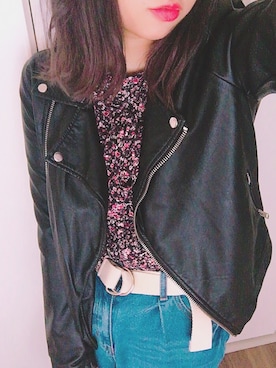 「FOREVER 21」｜「アイテム（ライダースジャケット）」を使った、oyu.さん（レディース・165cm）の春コーディネート