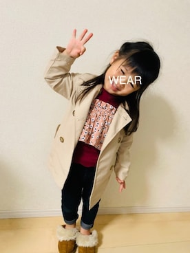 「しまむら（シマムラ）のアイテム（トレンチコート）」を使った、a.r_sさん（キッズ・110cm）の秋コーディネート