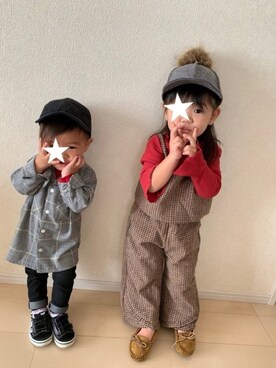 「アイテム（モカシン/デッキシューズ、ブラウン系）」を使った、a.r_sさん（キッズ・110cm）の秋コーディネート