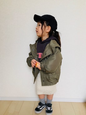 「アイテム（ミリタリージャケット）」を使った、a.r_sさん（キッズ・100cm）の春コーディネート