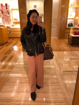 「A part by（アパートバイ）のアイテム（ライダースジャケット）」を使った、Joohee Leeさん（レディース・158cm）の春コーディネート