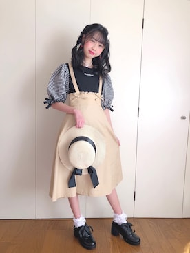 「PINKHUNT（ピンクハント）のアイテム（スカート）」を使った、Ri-aさん（キッズ・145cm）の春コーディネート