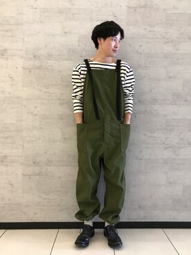 「Johnbull Private labo（ジョンブルプライベートラボ）のアイテム（サロペット/オーバーオール）」を使った、fu_kuさん（メンズ・169cm）の春コーディネート
