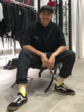 「WHITELAND（ホワイトランド）のアイテム（キャップ）」を使った、タグチ　ユータさん（メンズ・187cm）の夏コーディネート