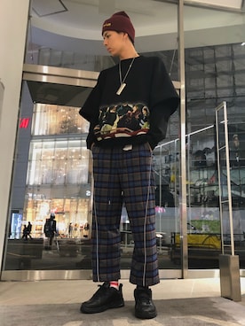 「KaneZ（ケインズ）のアイテム（ニットキャップ/ビーニー）」を使った、タグチ　ユータさん（メンズ・187cm）の秋コーディネート