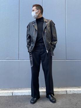 「whiteland」｜「アイテム（ライダースジャケット）」を使った、タグチ　ユータさん（メンズ・187cm）の秋コーディネート