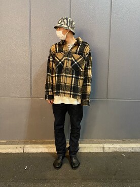 「DANKE SCHON（ダンケシェーン）のアイテム（帽子）」を使った、タグチ　ユータさん（メンズ・187cm）の冬コーディネート