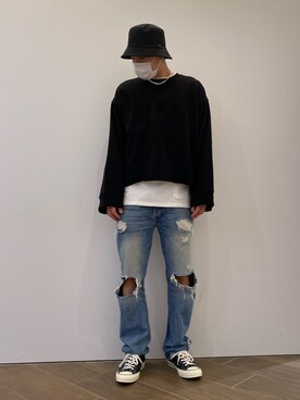 「DANKE SCHON（ダンケシェーン）のアイテム（スウェット）」を使った、タグチ　ユータさん（メンズ・187cm）の春コーディネート