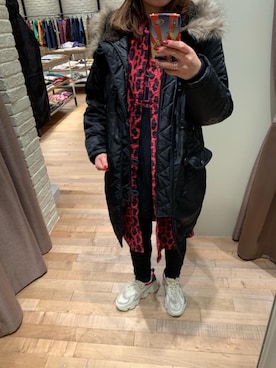 「ミリタリーコーデ」｜「アイテム（シャツワンピース）」を使った、OKUDAさん（レディース・161cm）の冬コーディネート