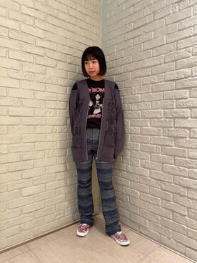 「リメイクデニム」｜「アイテム（カーディガン/ボレロ）」を使った、OKUDAさん（レディース・161cm）の春コーディネート