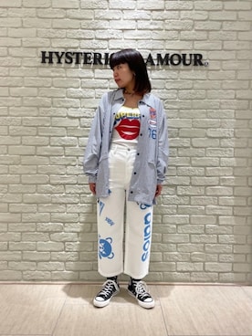 「長袖シャツ」｜「アイテム（その他アウター）」を使った、OKUDAさん（レディース・161cm）の夏コーディネート