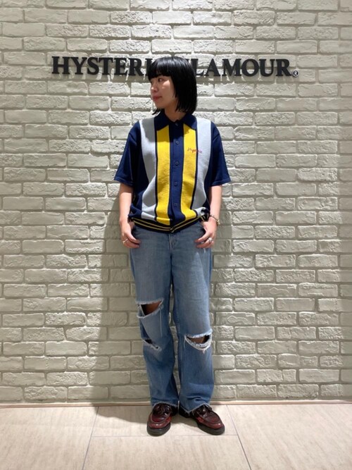 HYSTERIC GLAMOUR 84刺繍 ミラノリブシャツ ニットポロ L HYSTERIC GLAMOUR（ヒステリックグラマー）の「HYSTERIC 84刺繍