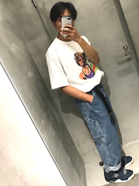 「discoのアイテム（Tシャツ/カットソー、ホワイト系）」を使った、F.さん（メンズ・171cm）の春コーディネート