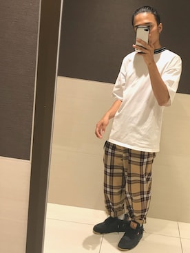 「MONKEY TIME（モンキータイム）の＜monkey time＞  SIL/TJK LINE MOCK TEE/Tシャツ（Tシャツ/カットソー、ホワイト系）」を使った、F.さん（メンズ・171cm）の夏コーディネート