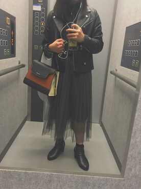 「DISCOAT（ディスコート）のアイテム（ライダースジャケット）」を使った、®️さん（レディース・152cm）の秋コーディネート