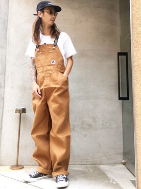 「FLAGSTUFF（フラグスタフ）のアイテム（オールインワン・サロペット）」を使った、DJ OGANIKさん（メンズ・178cm）の春コーディネート