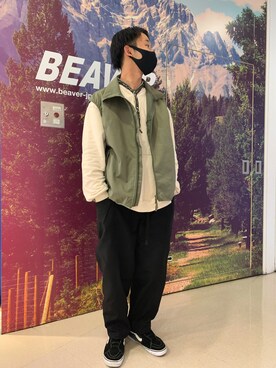 「ABU GARCIA（アブ・ガルシア）のアイテム（ベスト）」を使った、しょーまさん（メンズ・169cm）の冬コーディネート