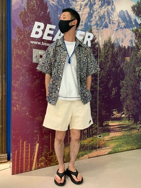 「MANASTASH（マナスタッシュ）のMANASTASH/マナスタッシュ　HEMP SHORTS for BEAVER ヘンプショーツフォービーバー（その他パンツ）」を使った、しょーまさん（メンズ・169cm）の夏コーディネート
