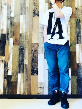 「WEGO（ウィゴー）のアイテム（Tシャツ/カットソー、ホワイト系）」を使った、takahiro.shishidoさん（メンズ・170cm）の春コーディネート