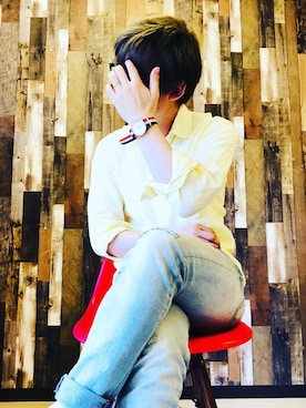 「UNIQLO（ユニクロ）のプレミアムリネンシャツ（長袖）（シャツ/ブラウス、イエロー系）」を使った、takahiro.shishidoさん（メンズ・170cm）の春コーディネート