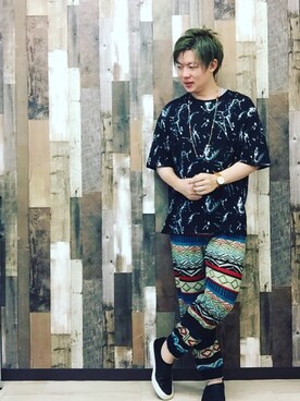 「WEGO（ウィゴー）のアイテム（Tシャツ/カットソー、ブラック系）」を使った、takahiro.shishidoさん（メンズ・170cm）の夏コーディネート