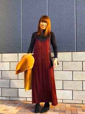 「アイテム（ノーカラーコート、ベージュ系）」を使った、nneさん（レディース・161cm）の秋コーディネート