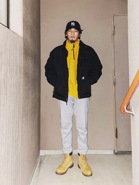 「carhartt」｜「アイテム（スウェットパンツ）」を使った、Mu-sun🌞さん（メンズ・177cm）の冬コーディネート