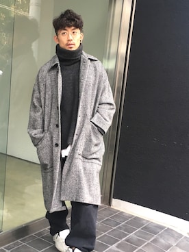 「VOAAOV（ヴォアーブ）のアイテム（ステンカラーコート）」を使った、Bakurenさん（メンズ・172cm）の秋コーディネート