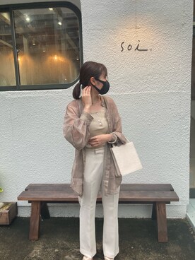 「LOWRYS FARM（ローリーズファーム）のセンタープレスカラーフレアパンツ　870189（その他パンツ）」を使った、ゆいさん（レディース・160cm）の秋コーディネート