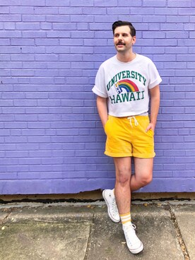 「shorts」｜「アイテム（スウェット）」を使った、Gregoryさん（メンズ・183cm）の秋コーディネート