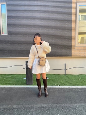 「Chico（チコ）のアイテム（シャツワンピース）」を使った、未来さん（レディース・147cm）の冬コーディネート