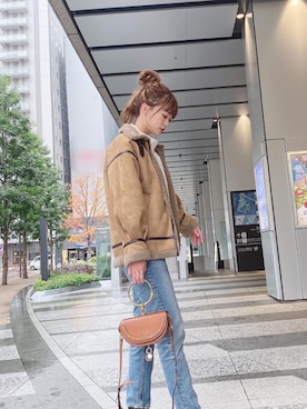 「MOUSSY（マウジー）のMVS SKINNY（デニムパンツ）」を使った、りなてぃーさん（レディース・165cm）の冬コーディネート