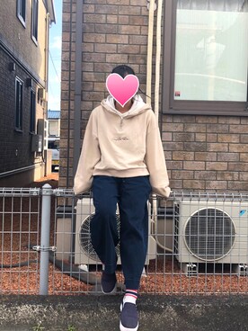 「GIORDANO（ジョルダーノ）のアイテム（パーカー、ホワイト系）」を使った、もっかさん（レディース・150cm）の冬コーディネート