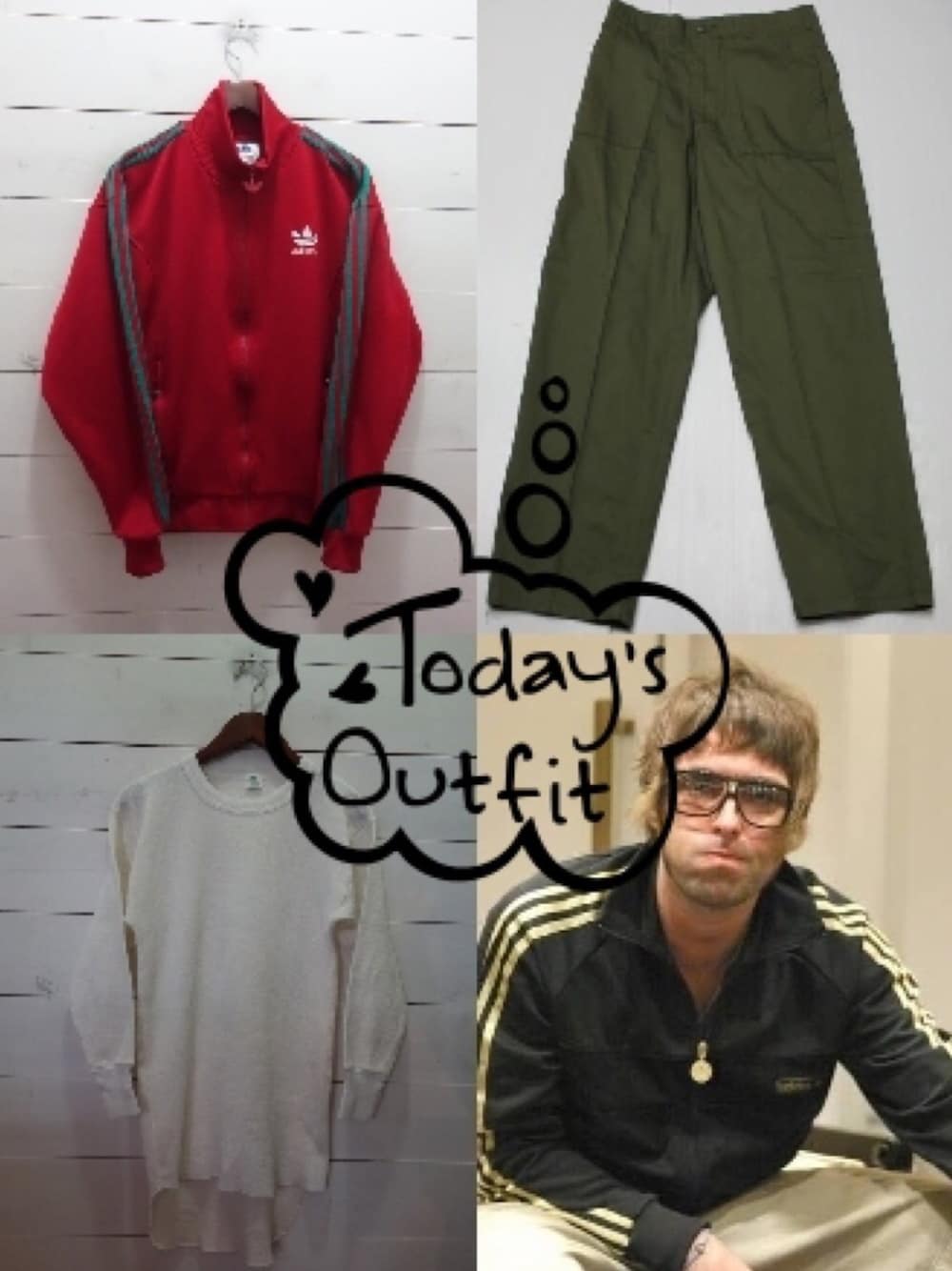 「オアシス、oasis、リアムギャラガー、ノエルギャラガー」｜「adidasのアイテム（ジャージ、レッド系）」を使った、Kimura Tomoakiさん（メンズ・182cm）の春コーディネートの1枚目の写真