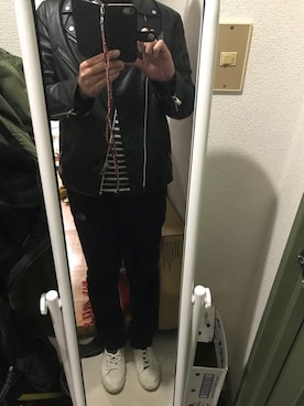 「無印良品（ムジルシリョウヒン）のボートネック（Tシャツ/カットソー、ブルー系）」を使った、Kimura Tomoakiさん（メンズ・182cm）の秋コーディネート