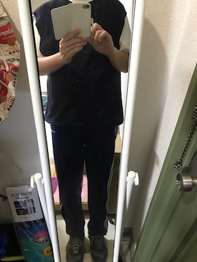 「adidas（アディダス）のバスケパンツ（パンツ、ブルー系）」を使った、Kimura Tomoakiさん（メンズ・182cm）の夏コーディネート