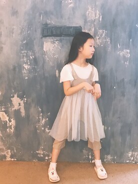「no brand（ノーブランド）のアイテム（チノパンツ）」を使った、Miao Miaoさん（キッズ・129cm）の夏コーディネート