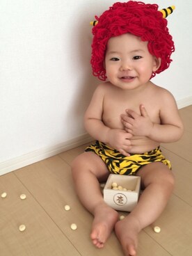 「節分」｜「アイテム（帽子）」を使った、S☺︎TA○*さん（キッズ・70cm）の冬コーディネート