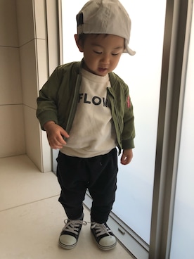 「西松屋（ニシマツヤ）のアイテム（ブルゾン）」を使った、Chunchunさん（キッズ・80cm）の秋コーディネート