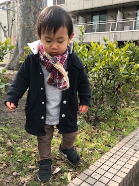 「アイテム（マフラー）」を使った、Chunchunさん（キッズ・80cm）の冬コーディネート