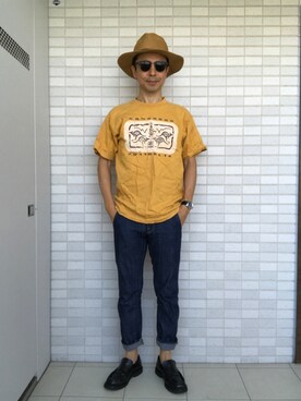 「Tシャツ」｜「アイテム（トップス、ゴールド系）」を使った、Paulさん（メンズ・171cm）の秋コーディネート