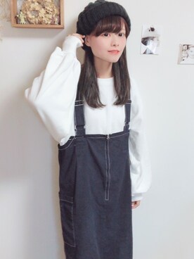 「GUコーデ」｜「アイテム（ジャンパースカート）」を使った、たちばなさん（レディース・154cm）の秋コーディネート