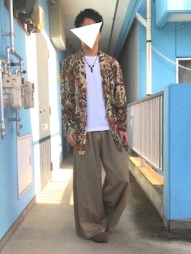 「総柄トップス」｜「アイテム（その他アウター）」を使った、Pitaさん（メンズ・169cm）の夏コーディネート