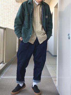 「アイテム（チノパンツ、ブルー系）」を使った、KAITOさん（メンズ・177cm）の冬コーディネート