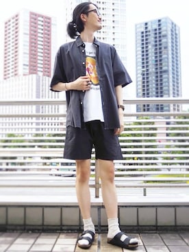 「FUNG（ファング）のアイテム（トップス）」を使った、ナカゴミさん（メンズ・184cm）の夏コーディネート
